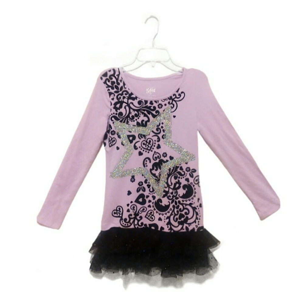 Justice size 12 pink glitter tulle star skirt top